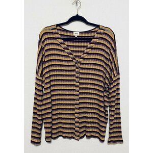 BKE Womens Striped Ribbed Snap Front Cardigan Sweater Oversized Boho Medium